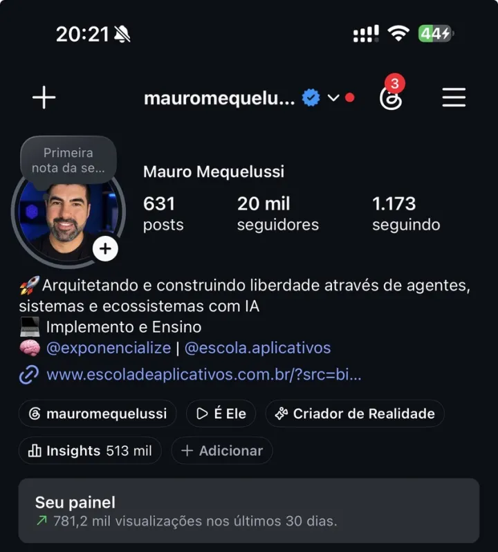 Crescendo: 781 mil visualizações em 30 dias.